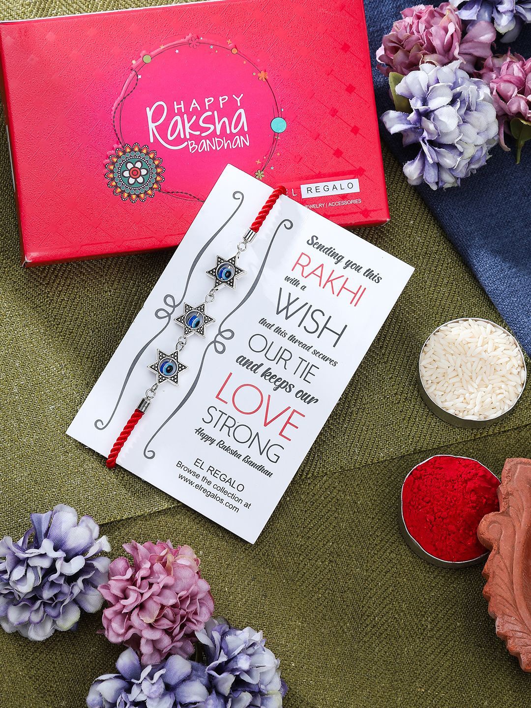 

EL REGALO Evil Eye Charm Rakhi Gift Set, Silver