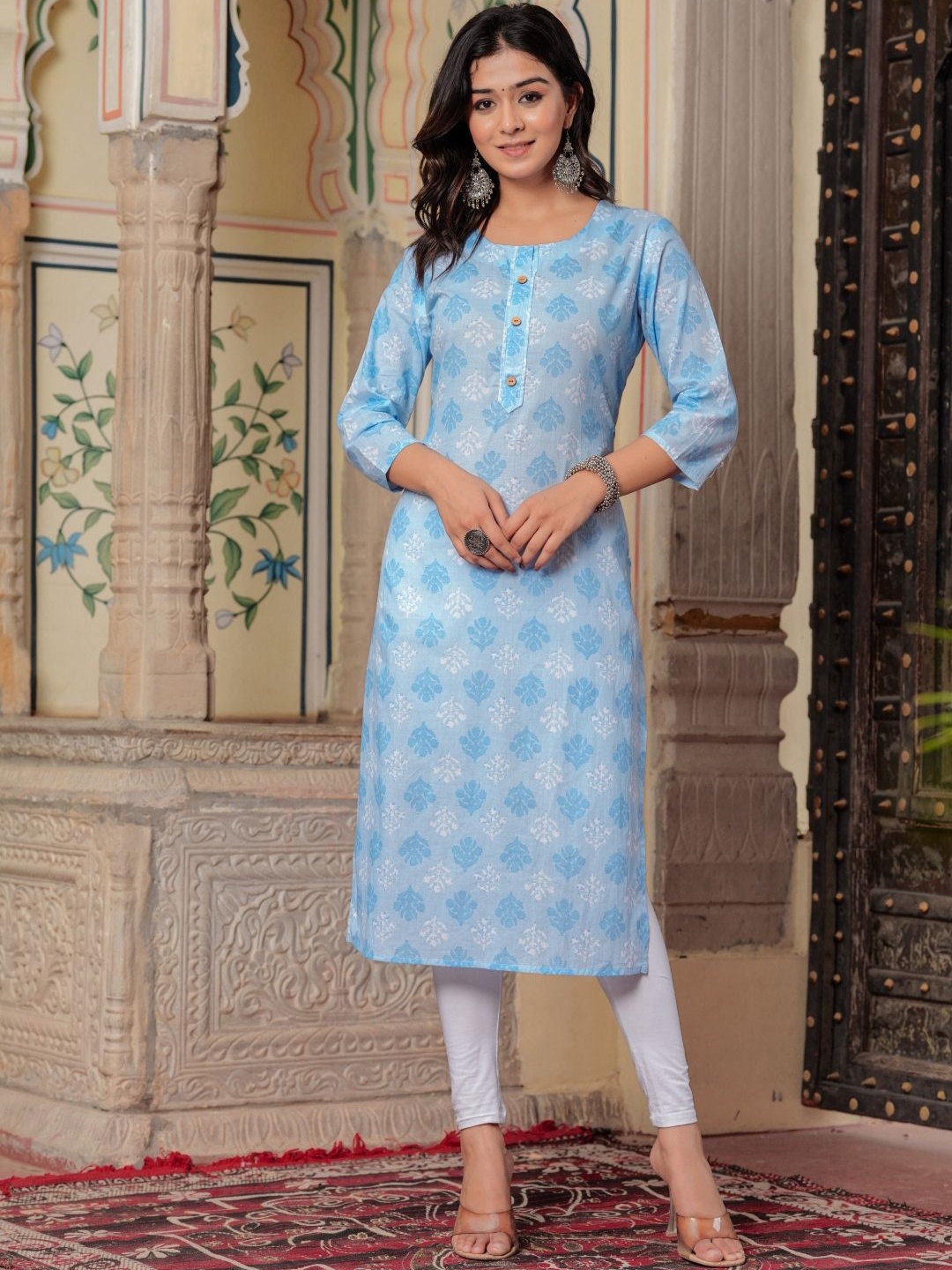 

RANI PRINTS Printed Straight Kurta, Blue