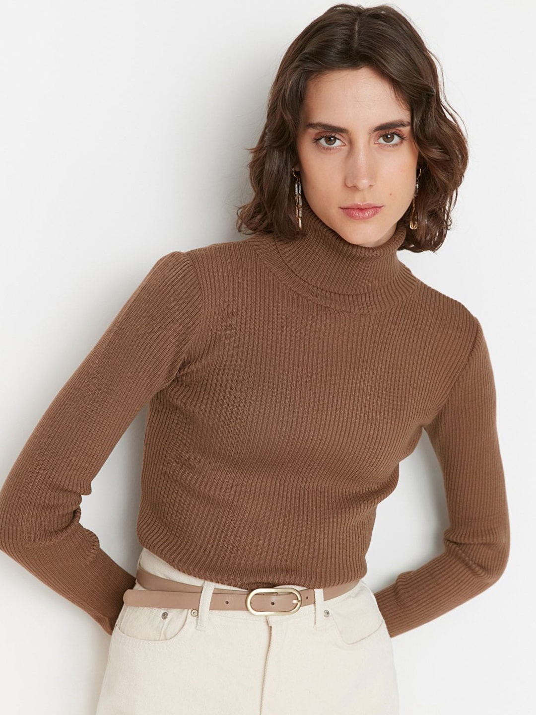 

Trendyol Women Striped Pullover, Brown