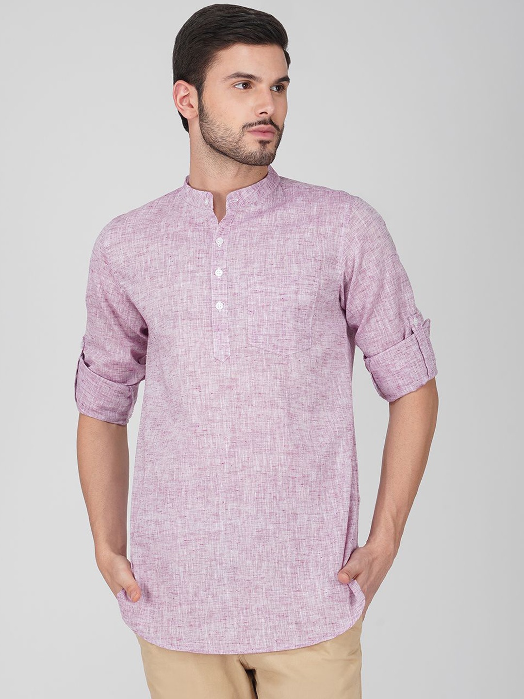 

Vastraa Fusion Men Thread Work Khadi Handloom Kurta, Purple