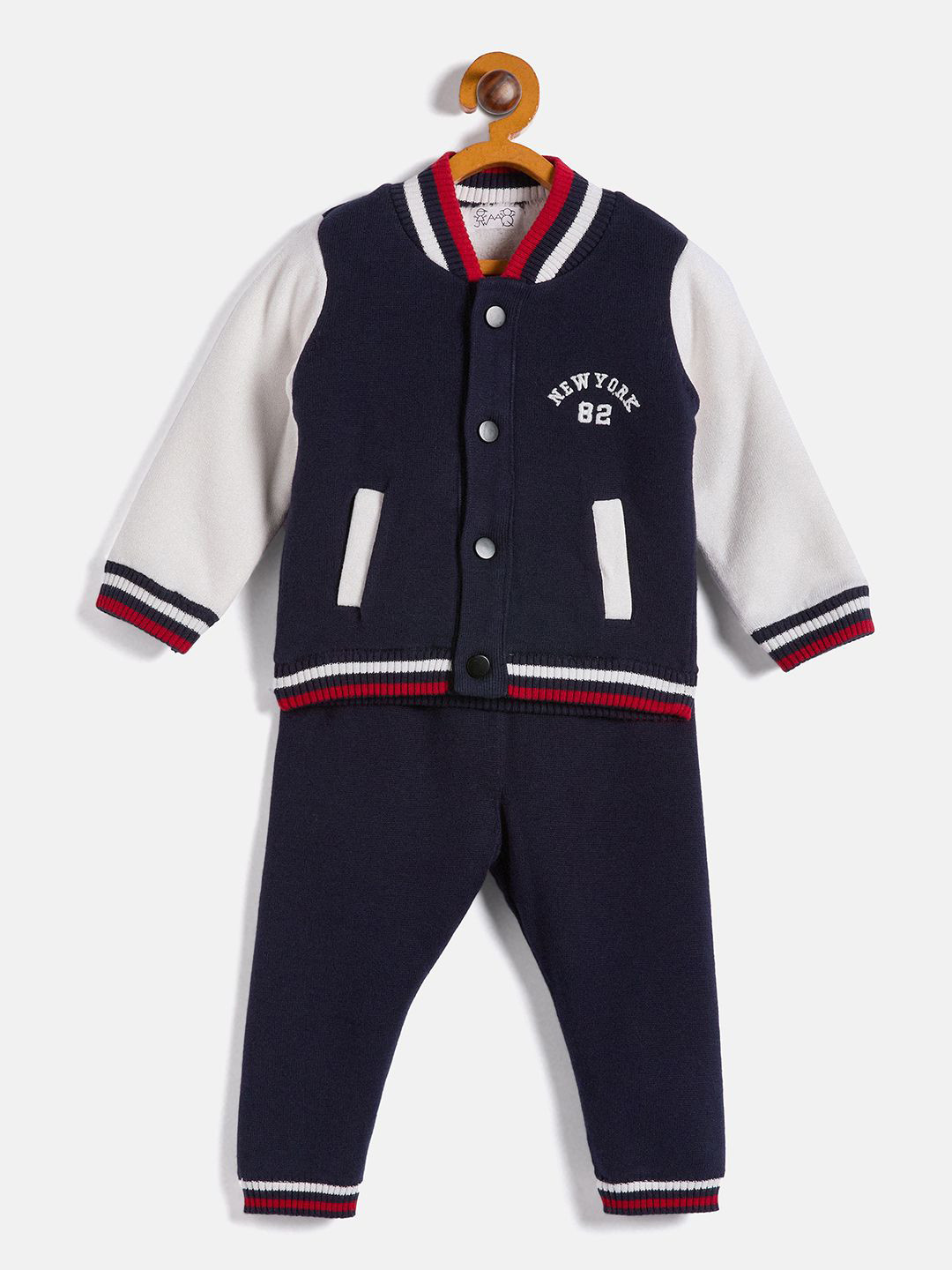 

JWAAQ Boys Embroidered Long Sleeves Jacket with Joggers, Navy blue