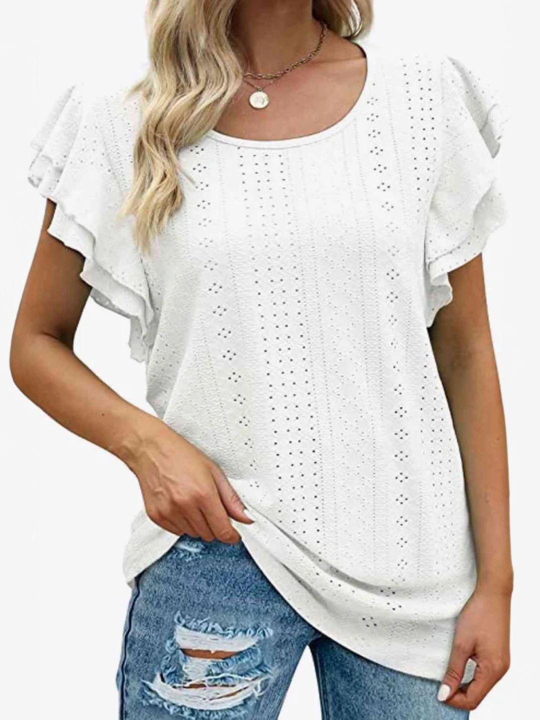 

StyleCast Women Self Design Round Neck Top, White