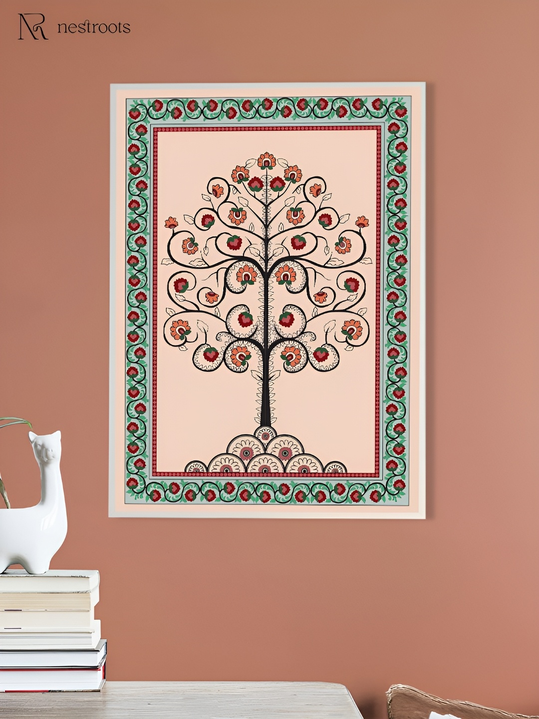 

nestroots Peach-Coloured & Green 1 Piece Canvas Religious Wall Paintings