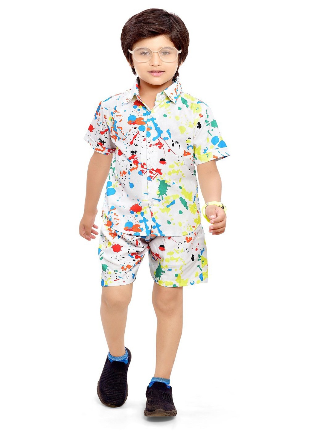 

BAESD Boys Abstract Printed Pure Cotton Shirt with Shorts, White