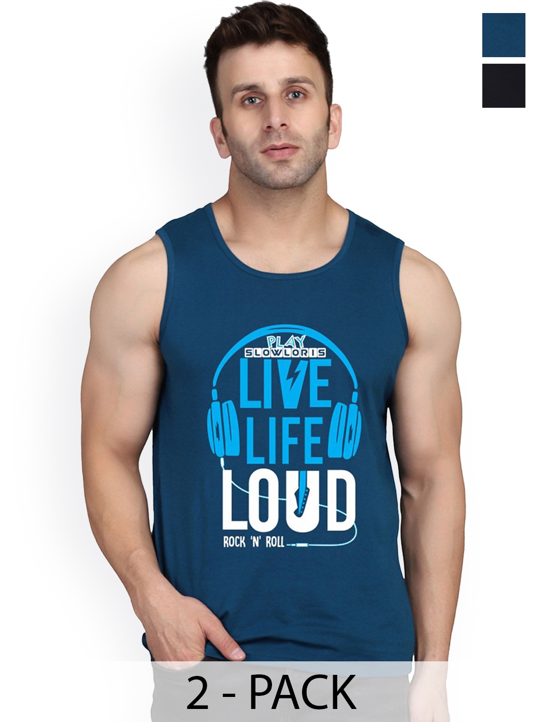 

SLOWLORIS 2Pcs Sleeveless Innerwear Gym Vests, Teal