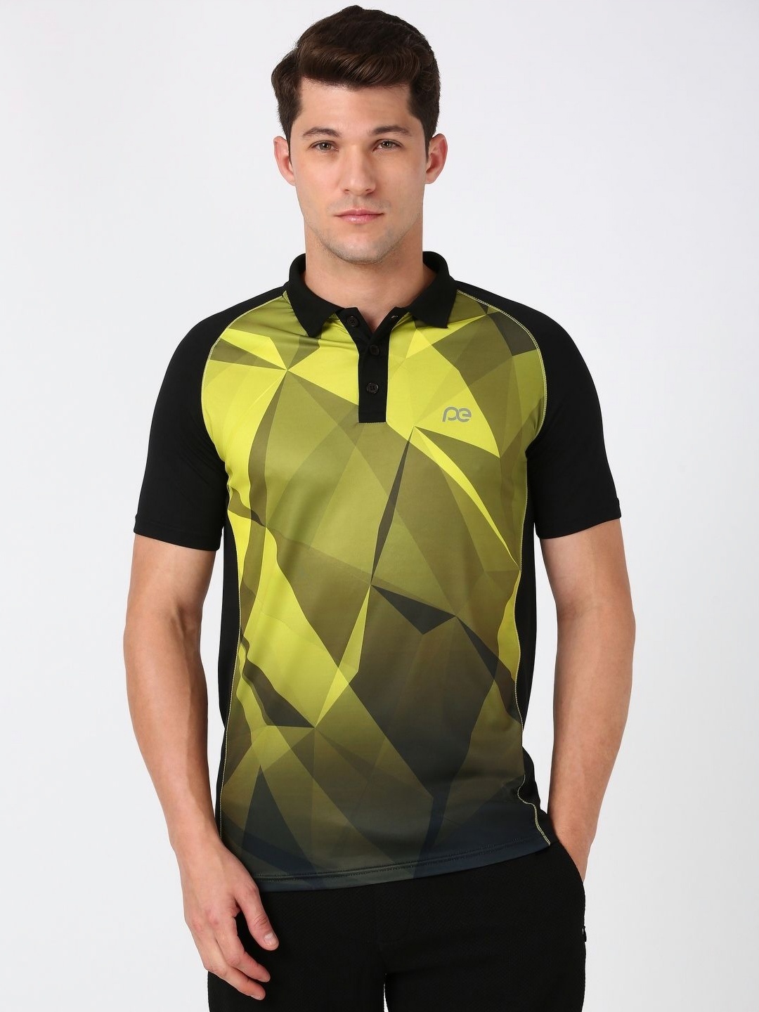 

Peter England Casuals Men Printed Polo Collar Raw Edge T-shirt, Black