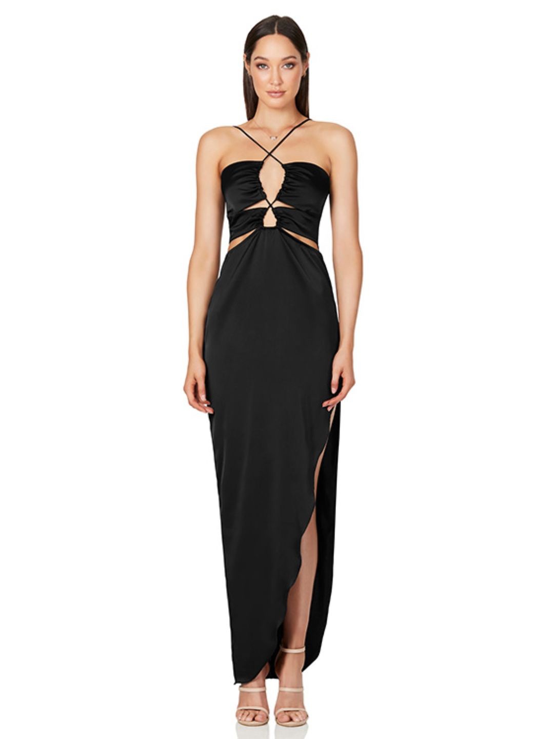 

StyleCast Drawstring Halter Neck Maxi Dress, Black