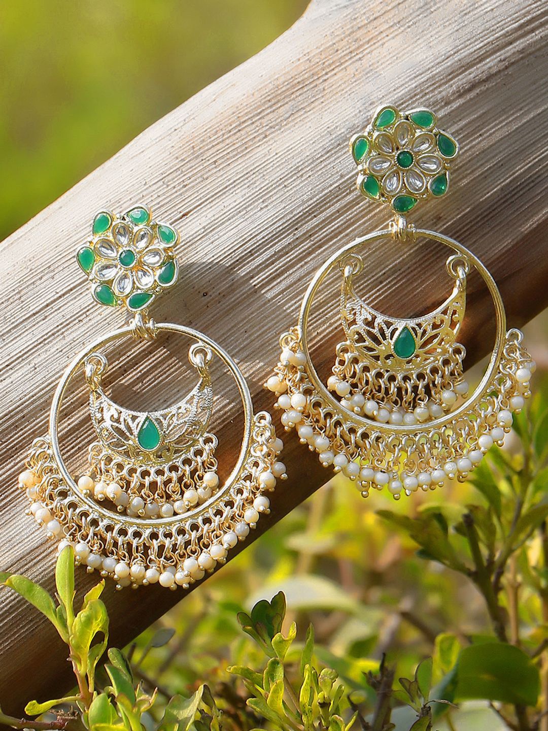

Adwitiya Collection Gold-Plated Stones Studded & Beaded Classic Chandbalis