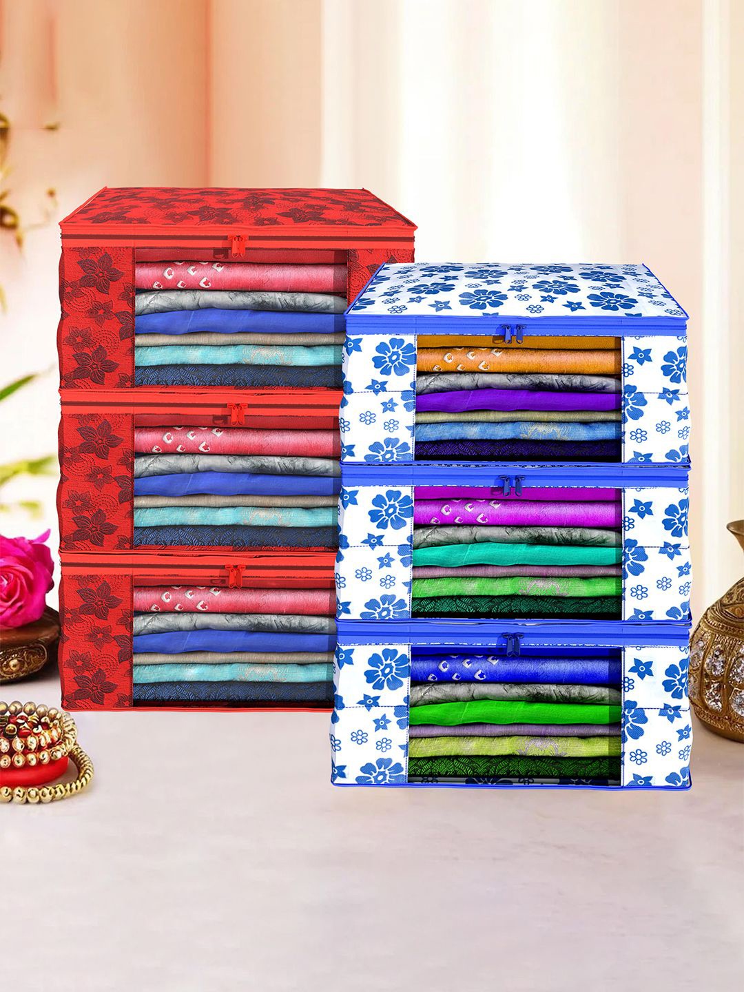 

Kuber Industries Red & Blue 6 Pieces Printed Drawer Organisers