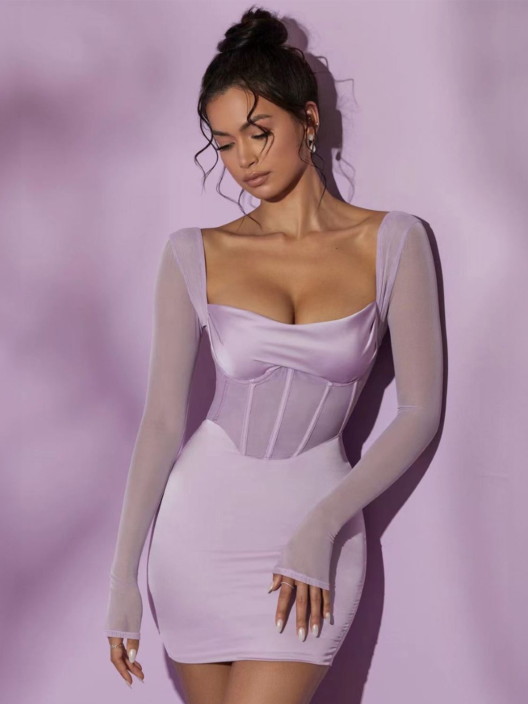 

StyleCast Sweetheart Neck Mini Corset Bodycon Dress, Lavender