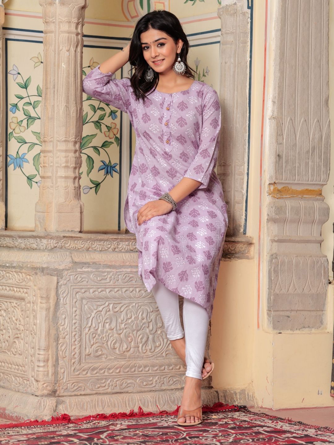 

RANI PRINTS Floral Pure Cotton Printed Kurta, Purple