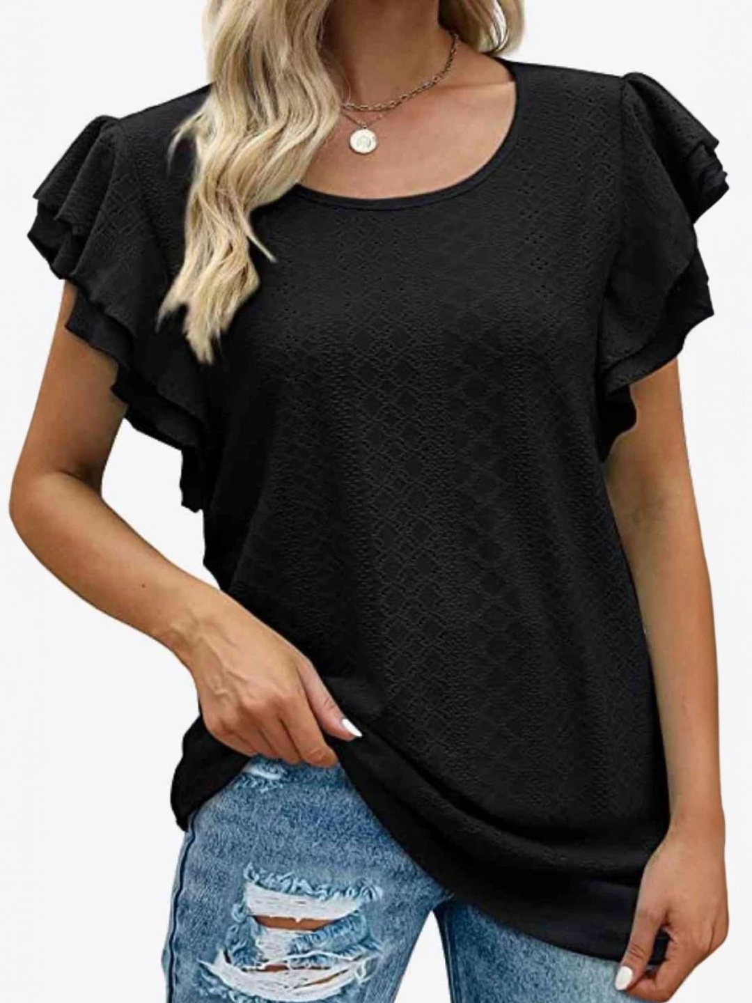 

StyleCast Flutter Sleeve Top, Black