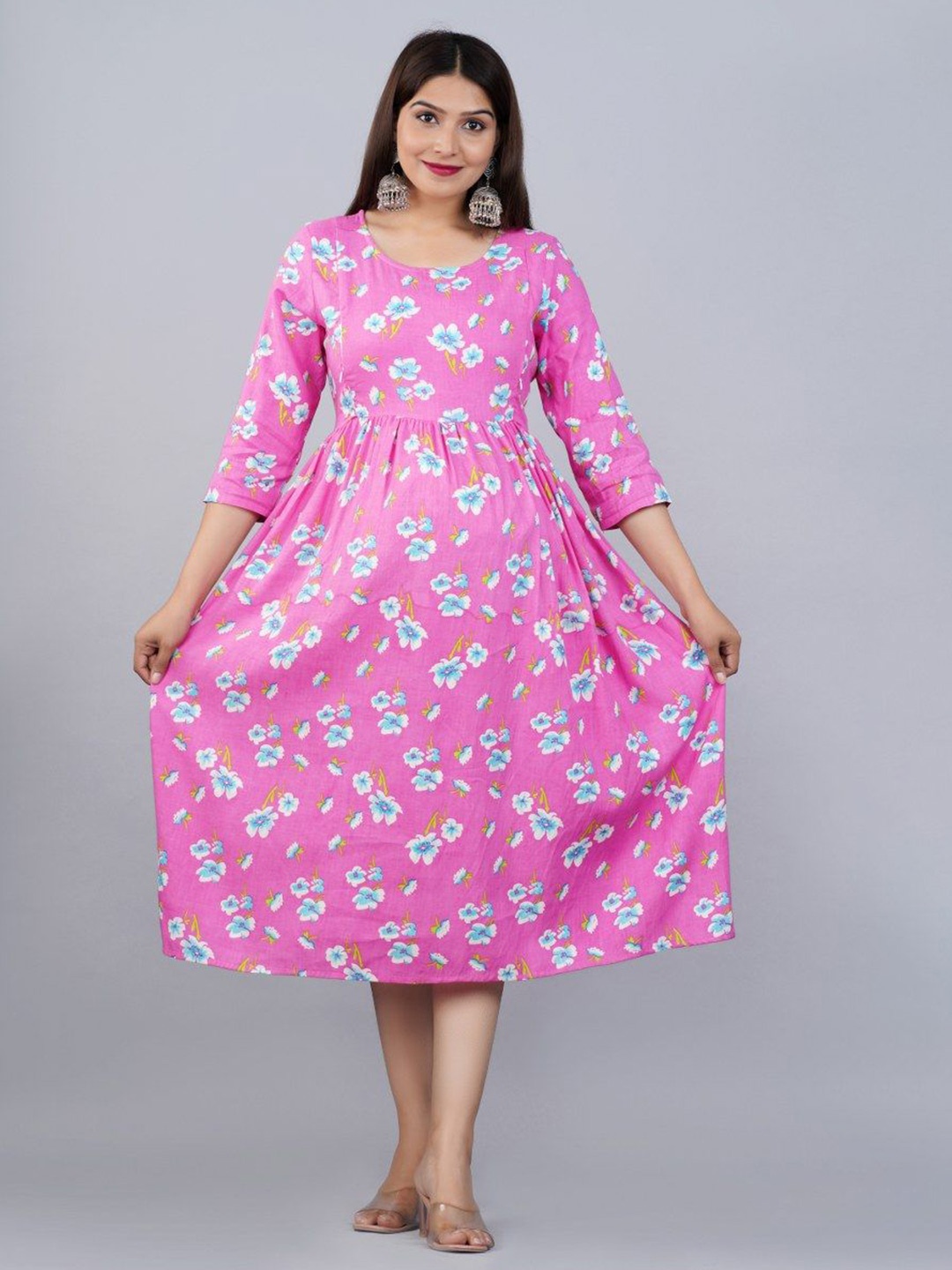 

TANISHA Floral Print Maternity Empire Midi Dress, Pink