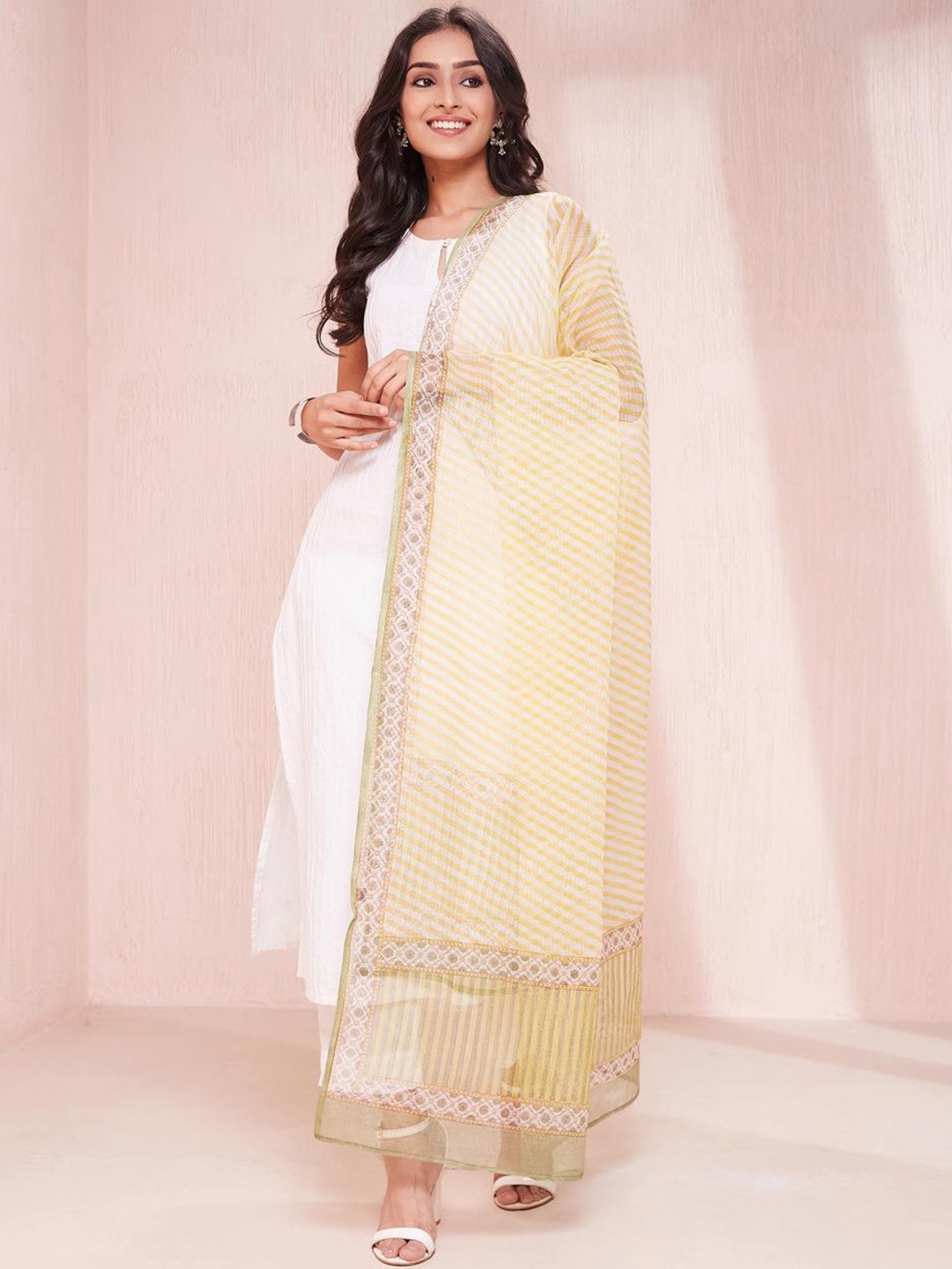 

Fabindia Printed Cotton Silk Leheriya Dupatta, Yellow