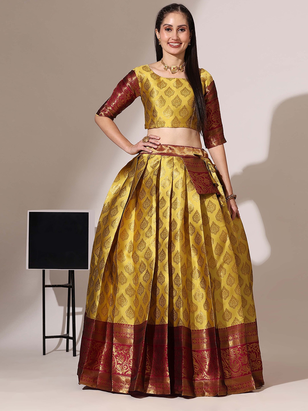 

Fabcartz Semi-Stitched Lehenga & Unstitched Blouse With Dupatta, Yellow