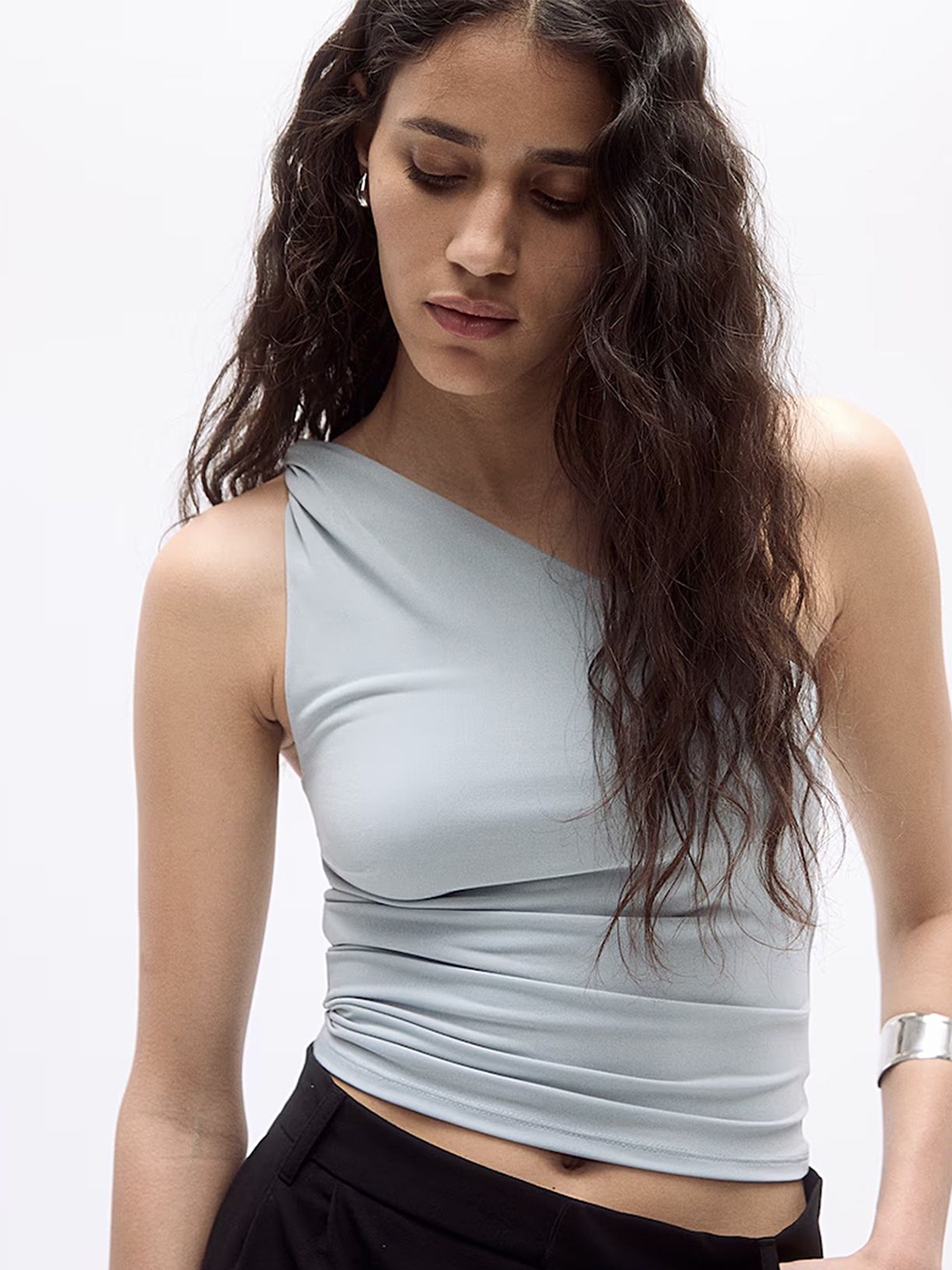 

LULU & SKY Women Solid One Shoulder Top, Grey