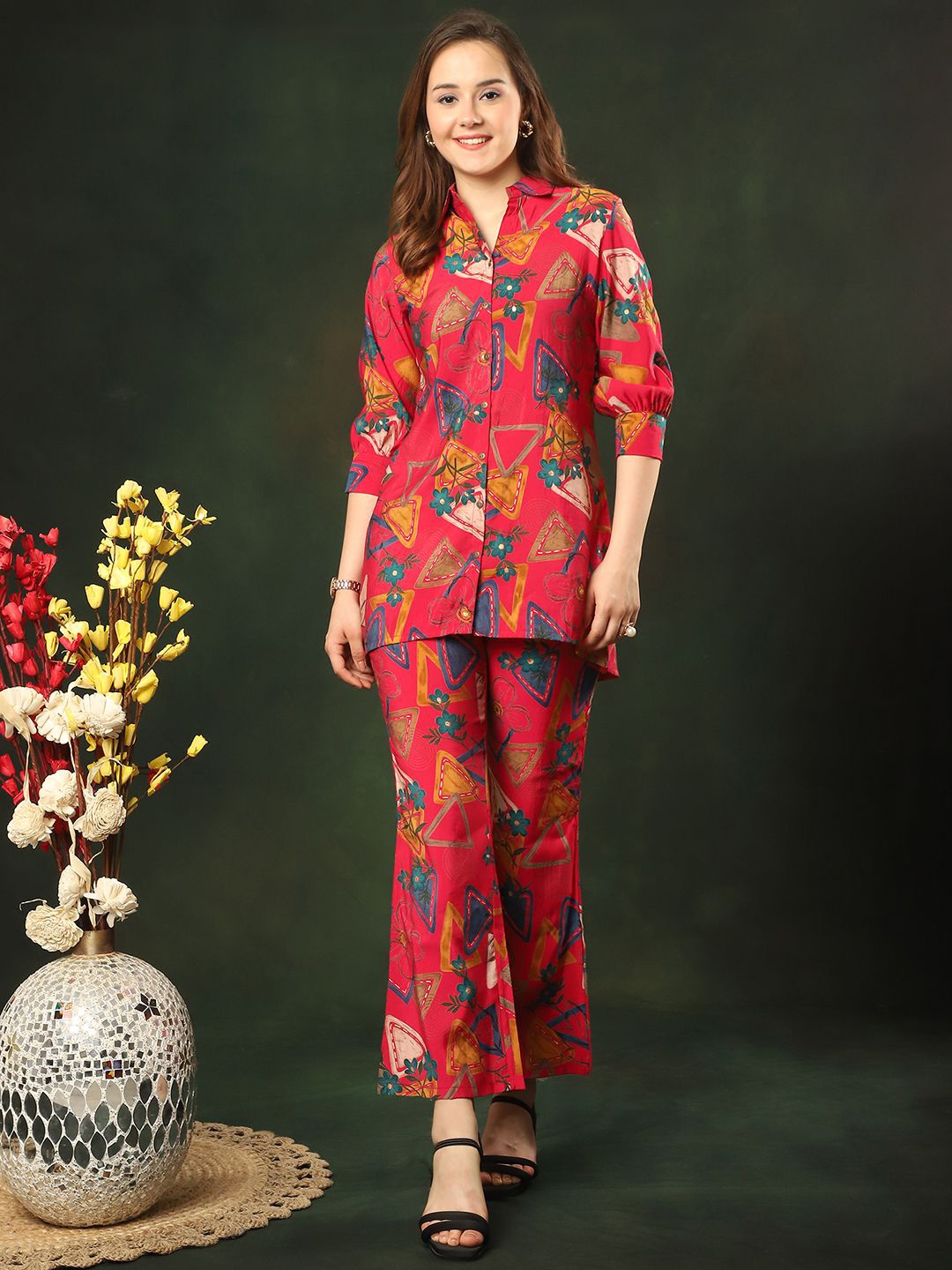 

Claura Printed Tunic With Trousers Co-Ords, Pink