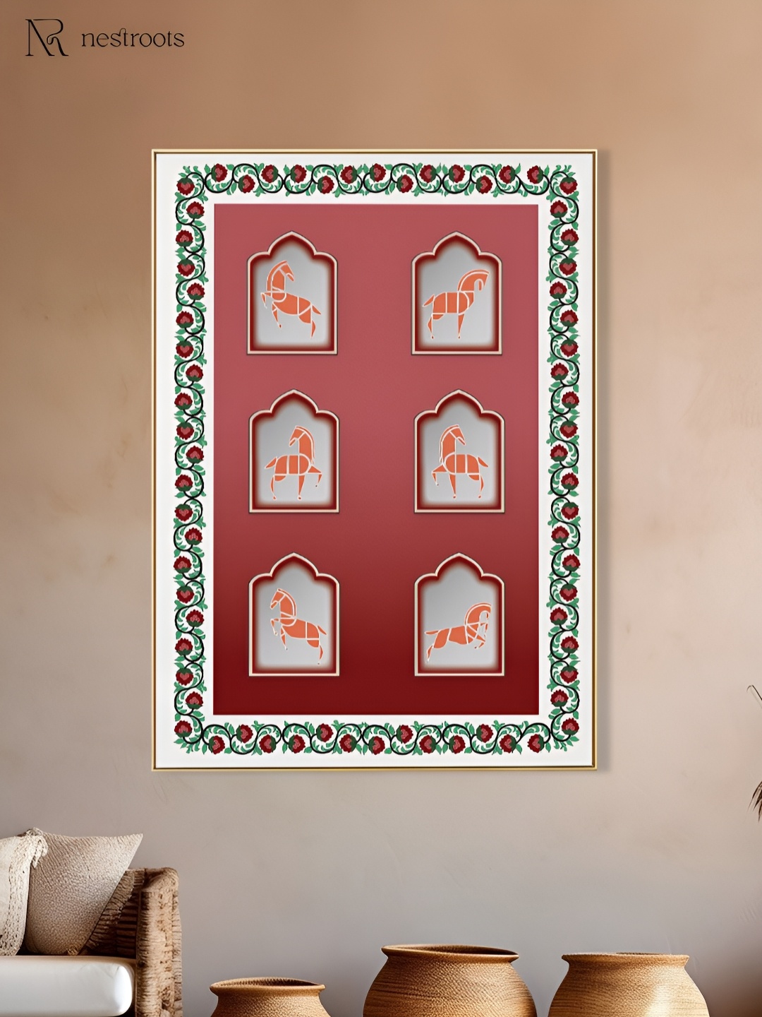 

nestroots Red & Grey 1 Piece Canvas Floral and Botanical Wall Paintings