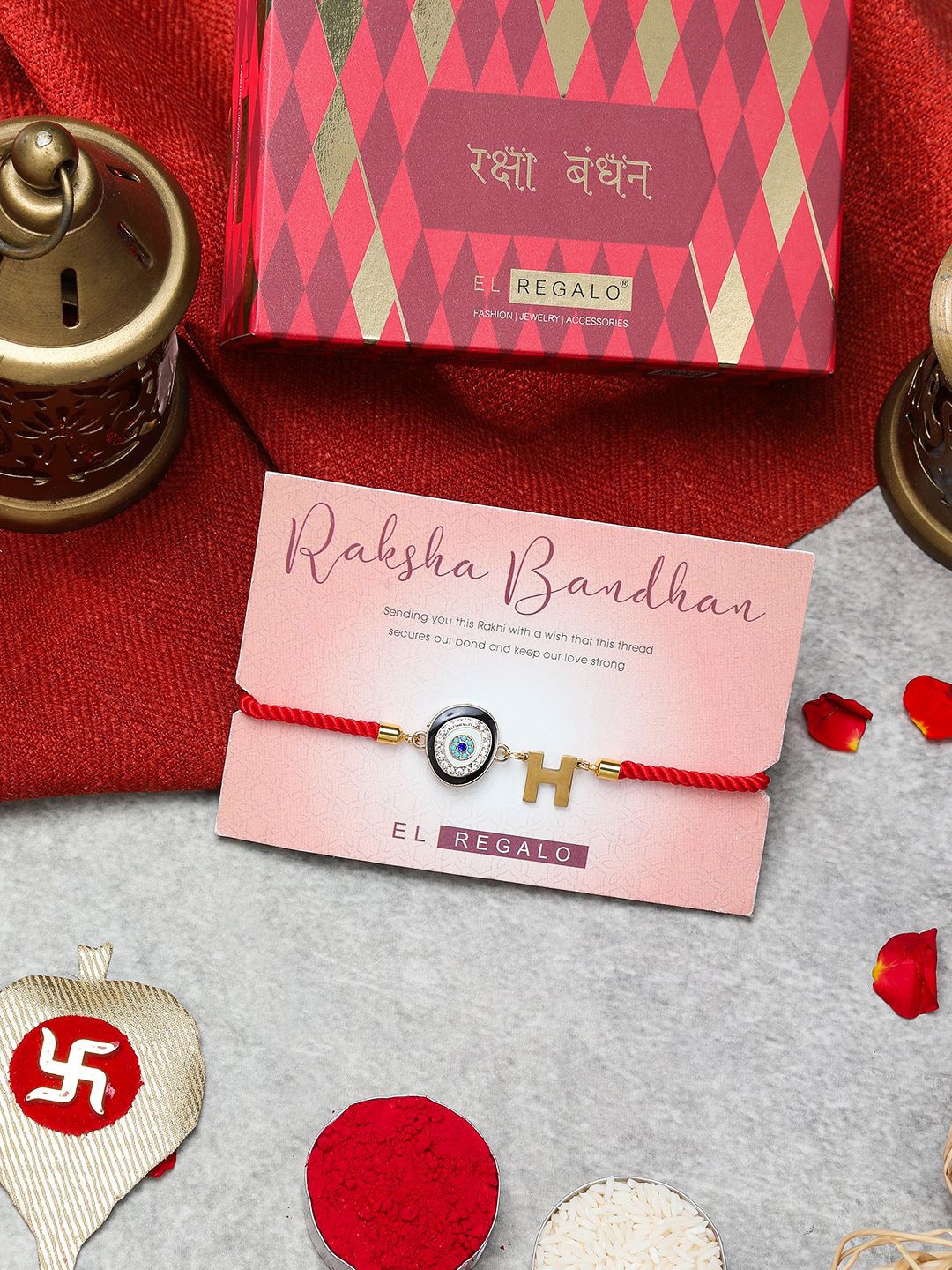 

EL REGALO H Charm Rakhi Gift Set, Gold