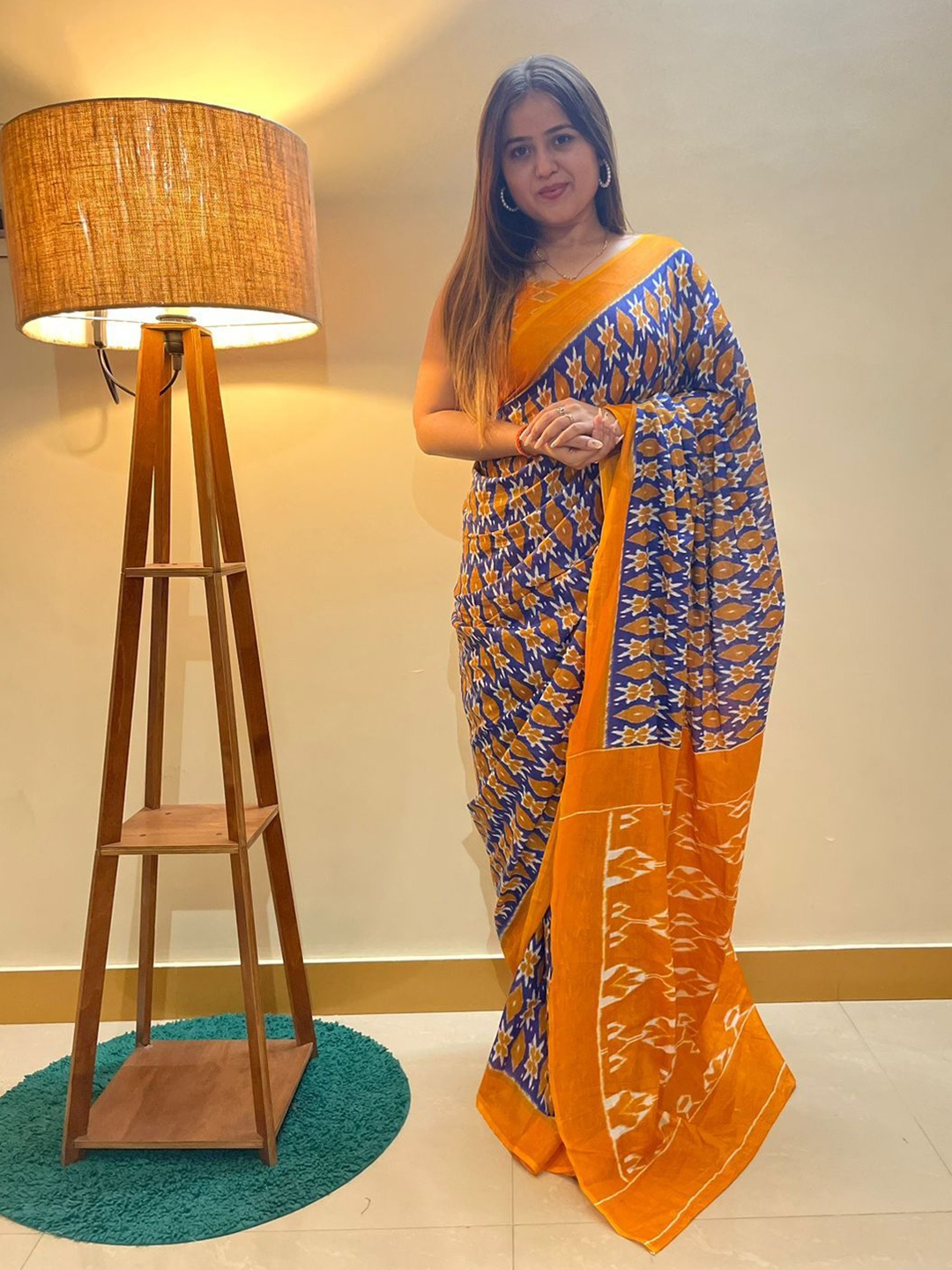 

Anouk Printed Ethnic Motifs Pure Cotton Bagru Saree, Blue