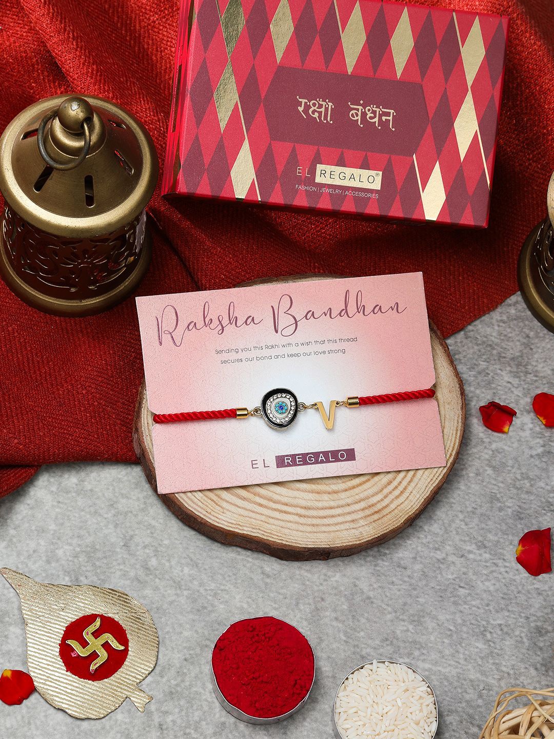 

EL REGALO Rakhi With Roli Chawal & Card, Red