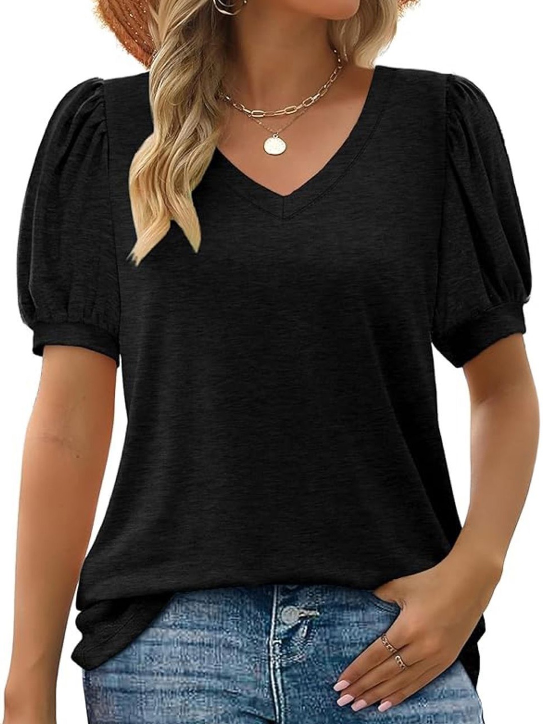 

StyleCast Women Solid V-Neck Top, Black