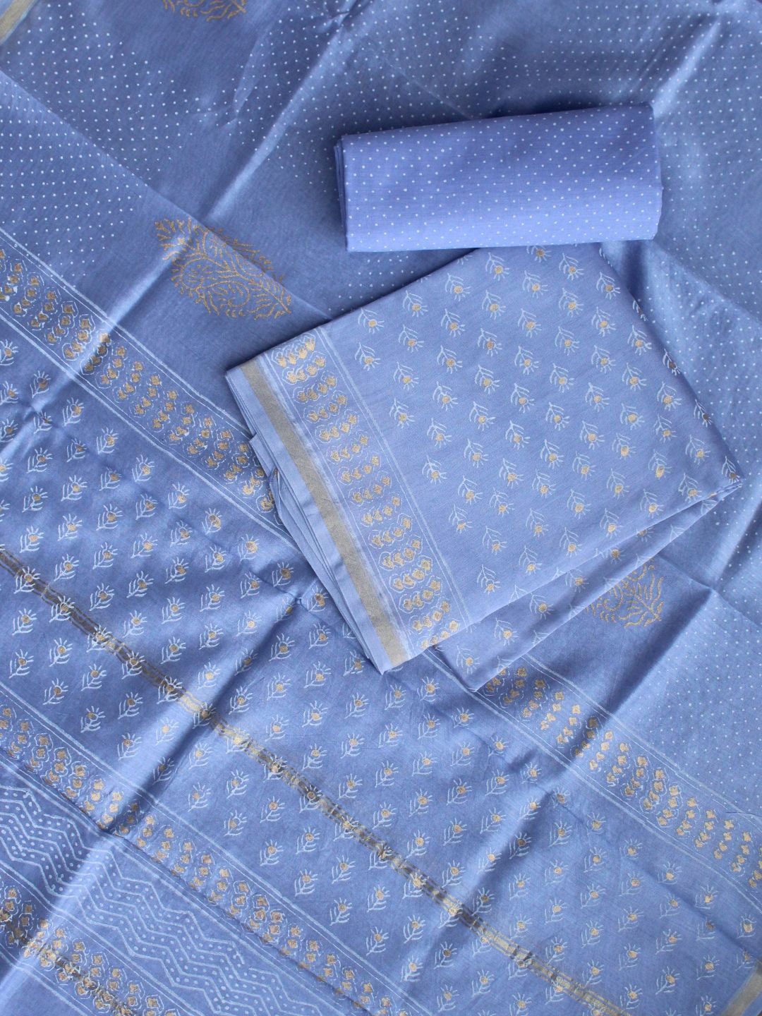 

Weaves of Tradition Printed Unstitched Dress Material, Blue