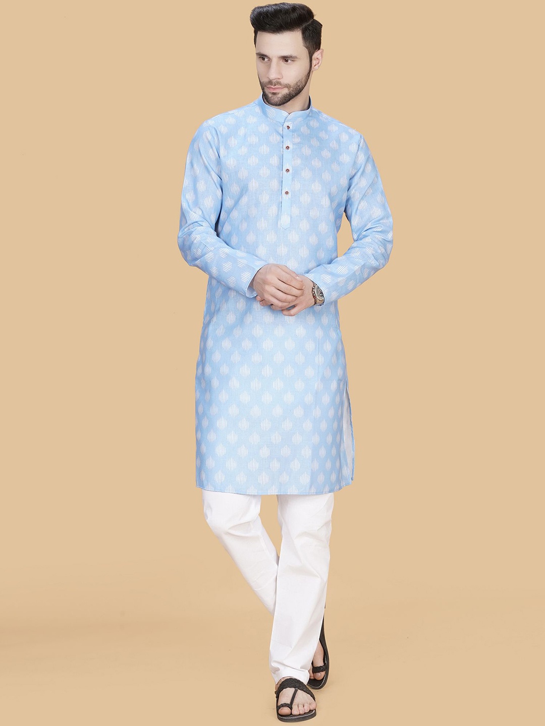 

LA'SCOOT Men Striped Regular Pure Cotton Kurta with Pyjamas, Blue