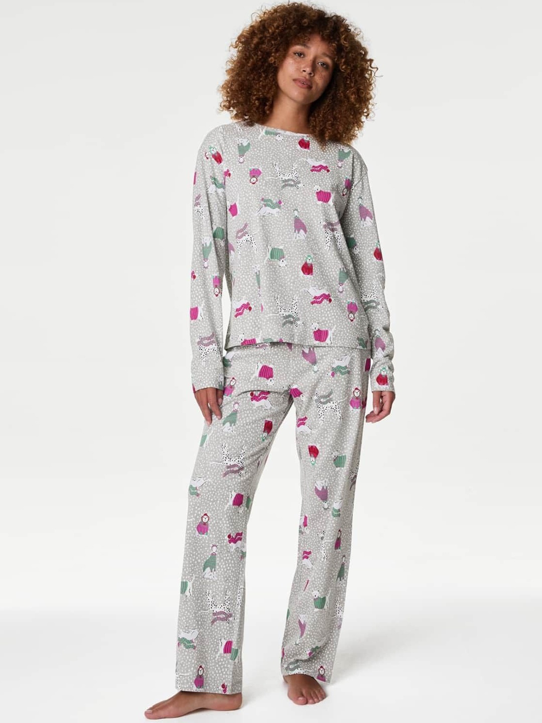 

Marks & Spencer Women Printed Night suit, Grey