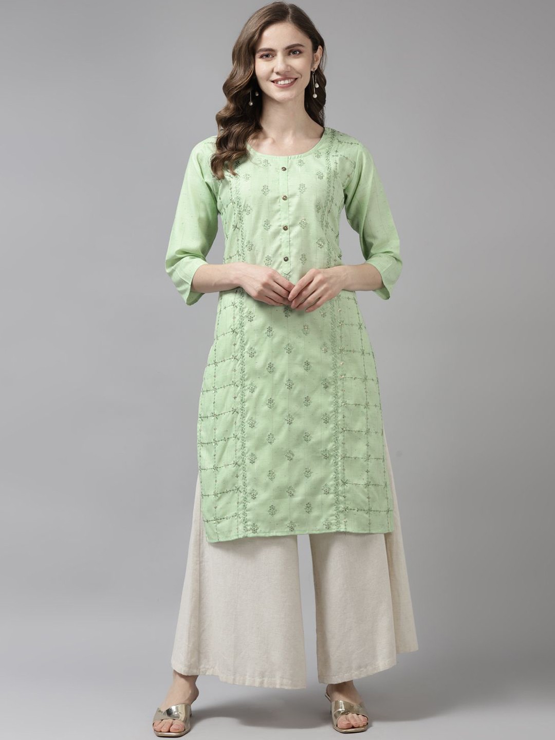 

BAESD Women Thread Work Kurta, Sea green