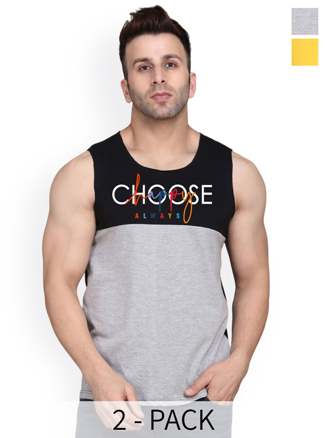 

SLOWLORIS Pack Of 2 Printed Gym Vests SL26 COMBO (LOUD YELLOW) (CHS BLKGRY)