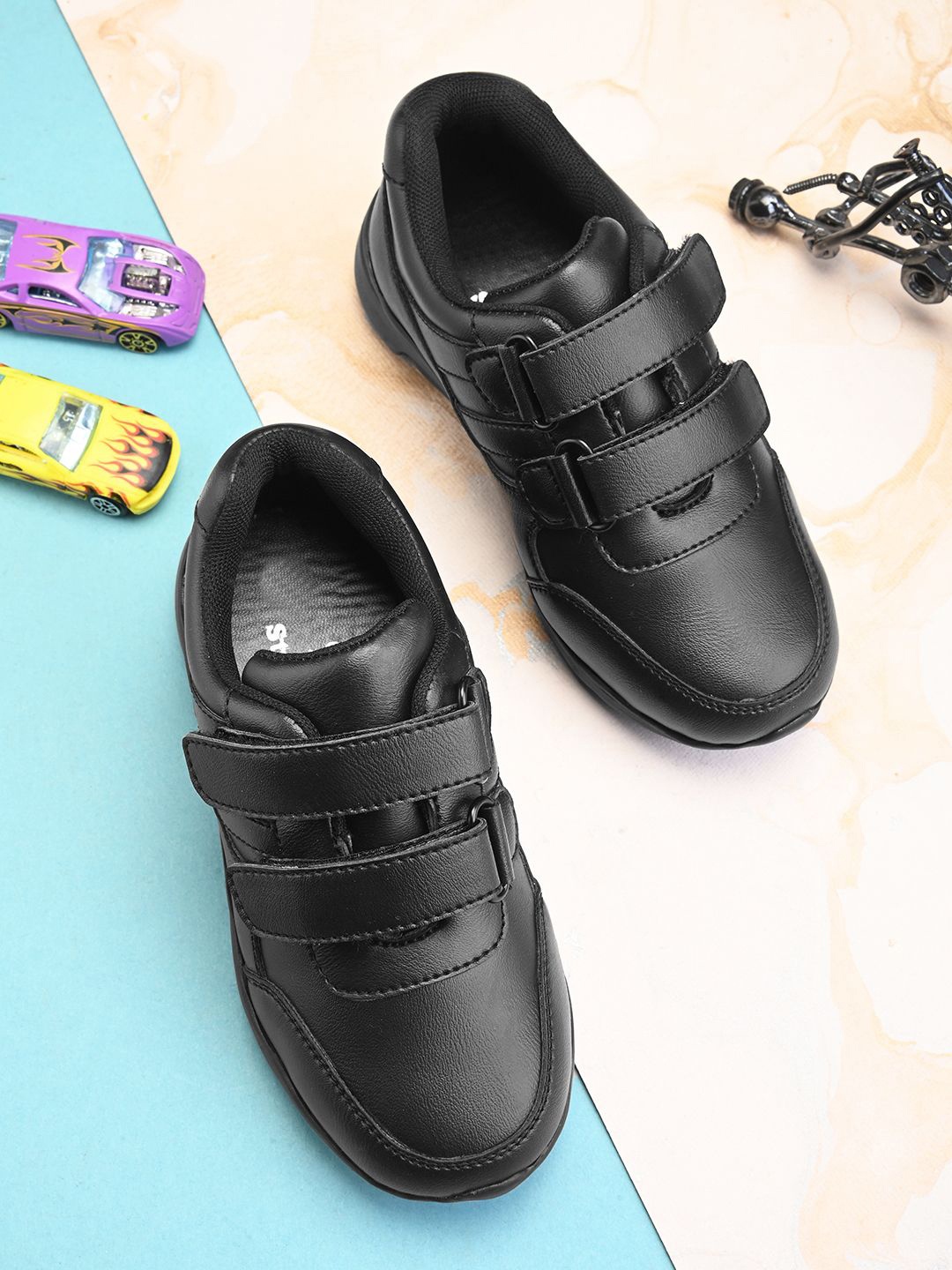 

STEFENS Boys Perforations Round Toe Velcro Sneakers, Black