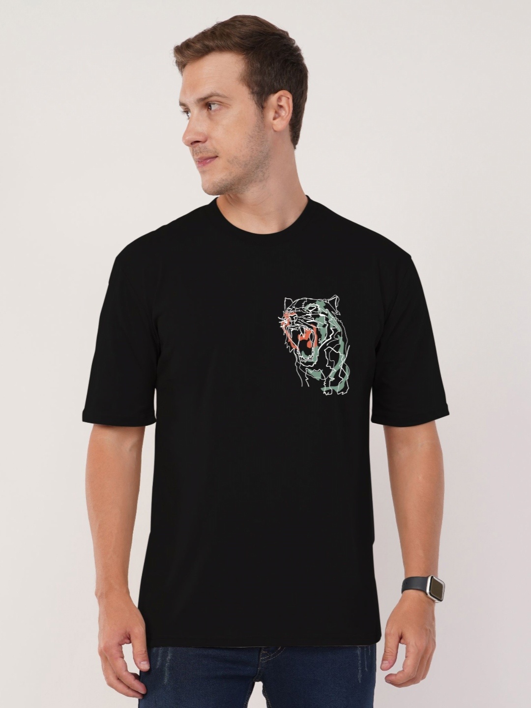 

AUSK Front & Back Printed Half Sleeve Round Neck Tshirt, Black