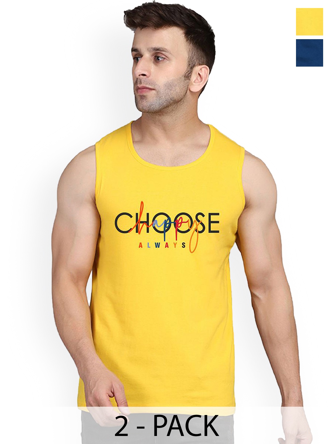 

SLOWLORIS Pack Of 2 Men Printed Gym Vests, Black