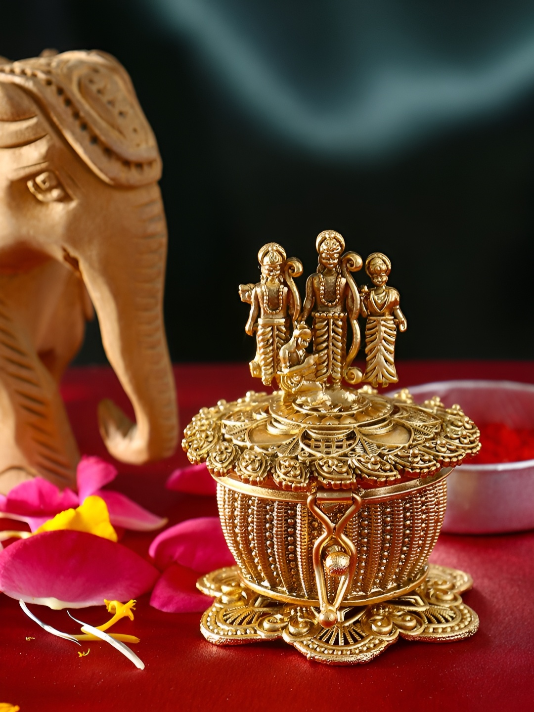 

Adwitiya Collection 24CT Gold-Plated Ram Parivar Sindoor Box