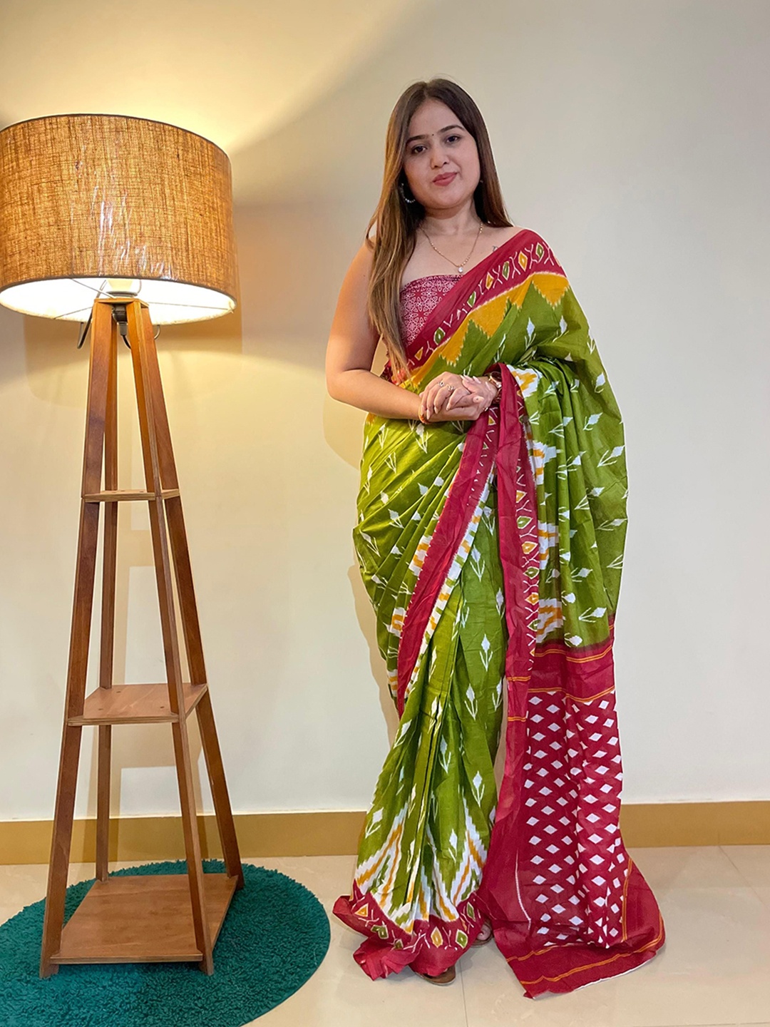 

Anouk Floral Pure Cotton Bagru Saree, Green