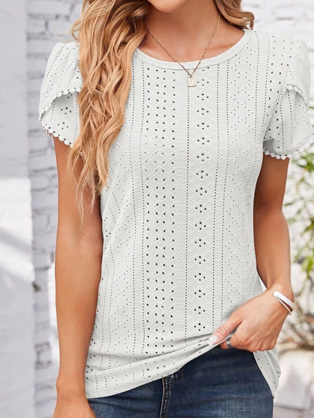 

StyleCast Women Self Design Round Neck Top, White