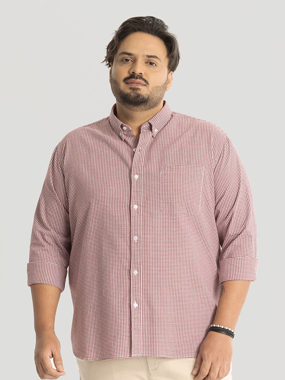 

Snitch Plus Size Men Classic Micro Checks Opaque Checked Casual Shirt, Maroon