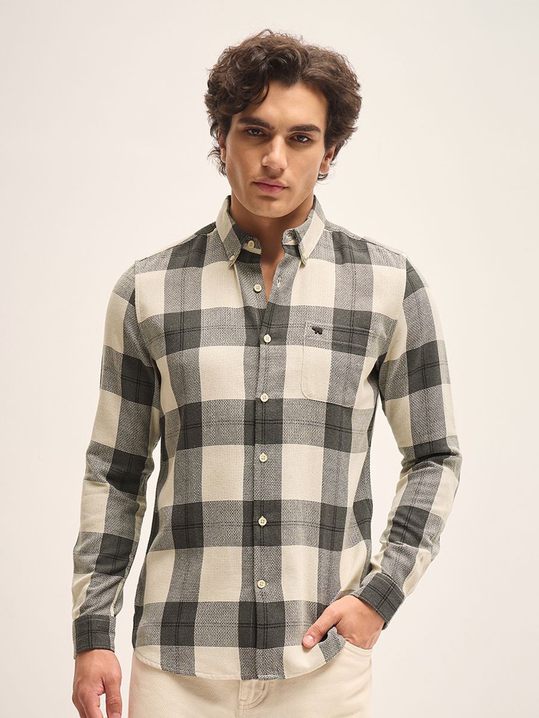 

THE BEAR HOUSE Men Slim Fit Opaque Checked Casual Shirt, Grey