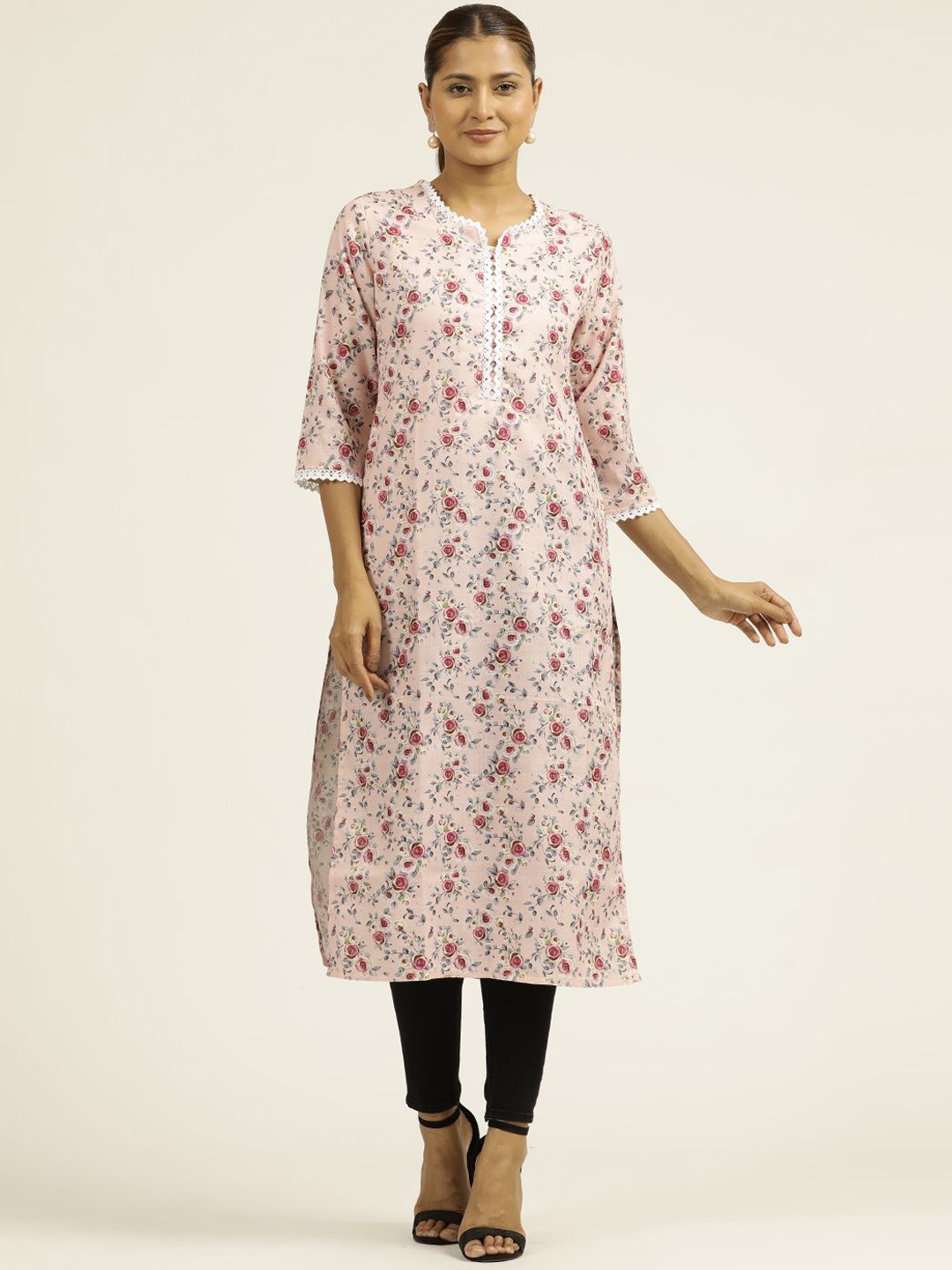 

Jaipur Kurti Floral Printed Straight Kurta, Pink