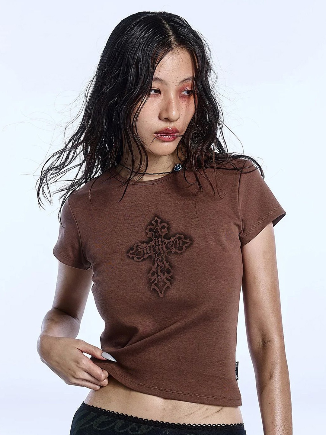 

LULU & SKY Women Abstract Printed Round Neck Top, Brown