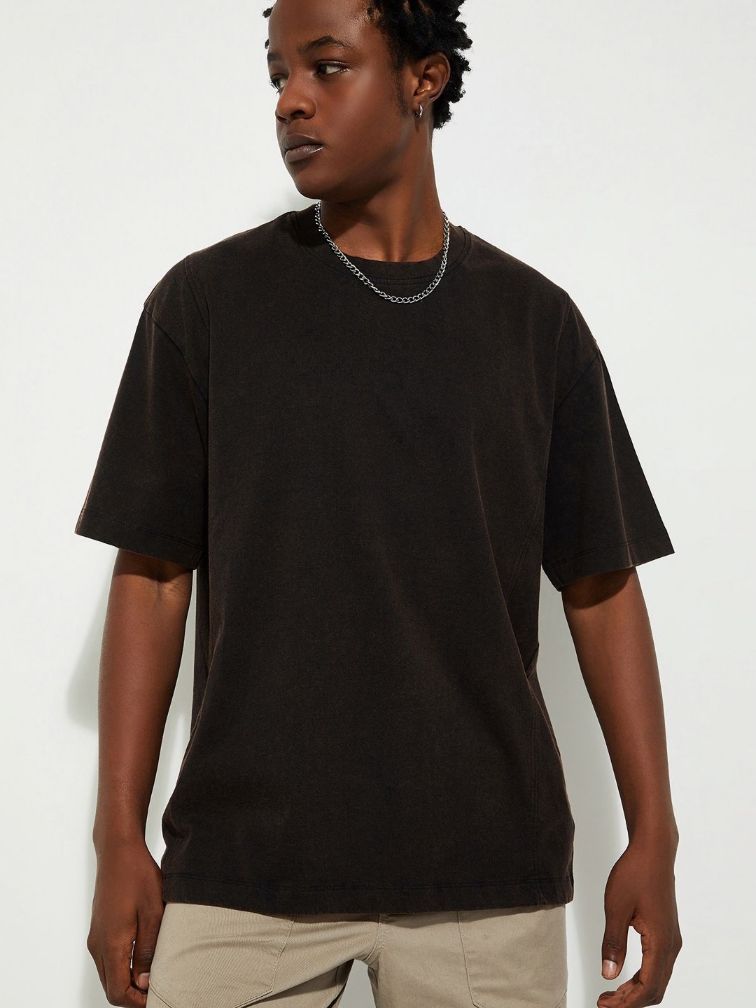 

max URB_N Men Oversized Acid Wash T-shirt, Grey
