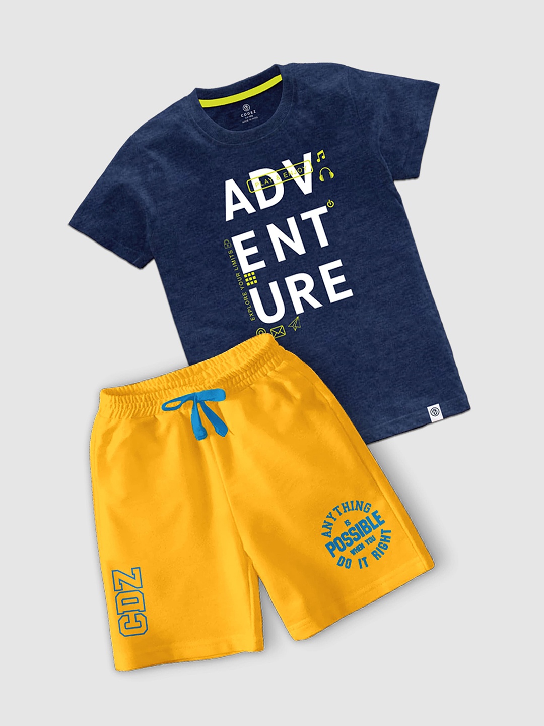 

CODEZ Boys Typography Printed T-shirt With Shorts, Navy blue