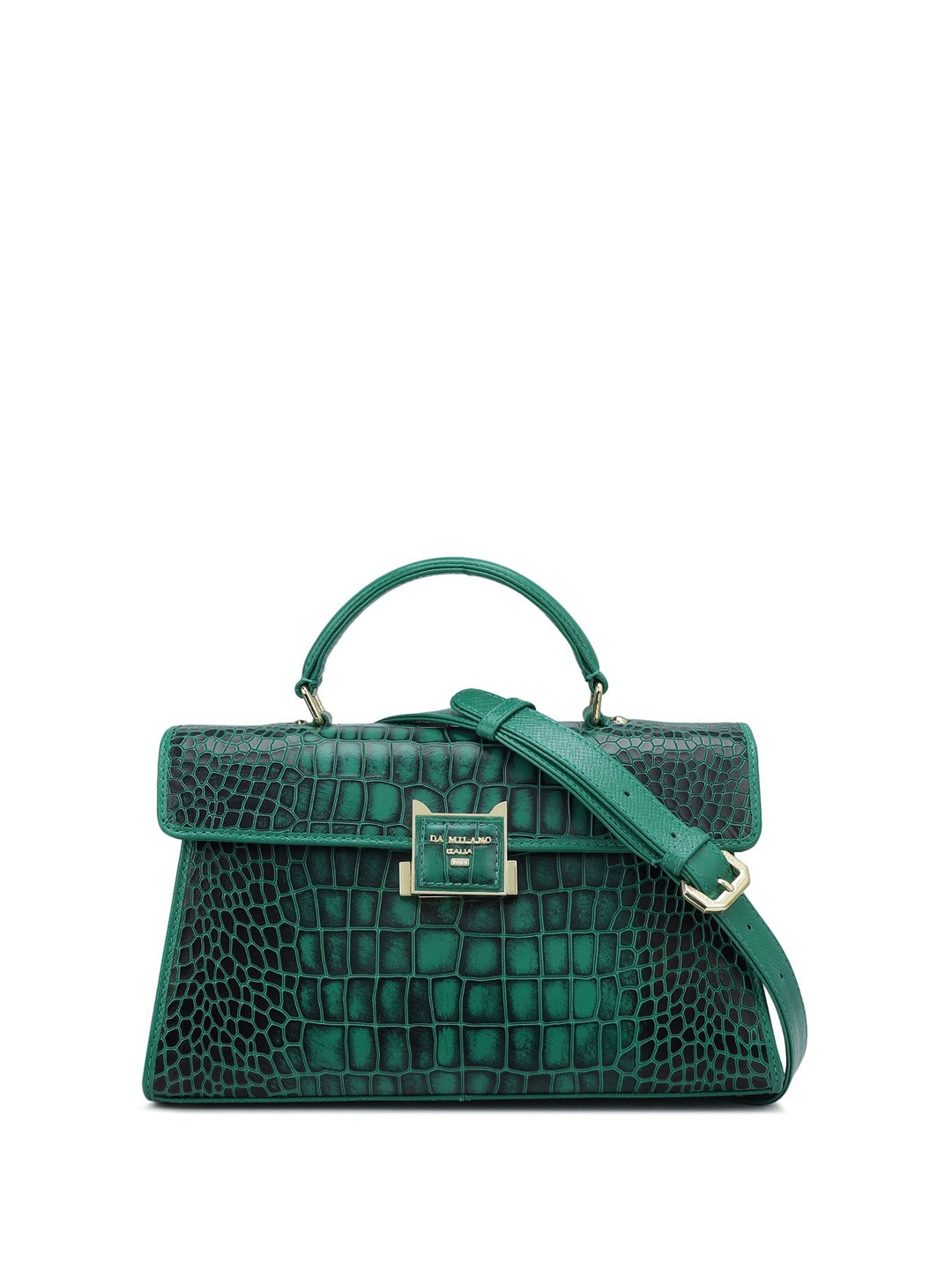 

Da Milano Animal Textured Leather Structured Satchel, Green