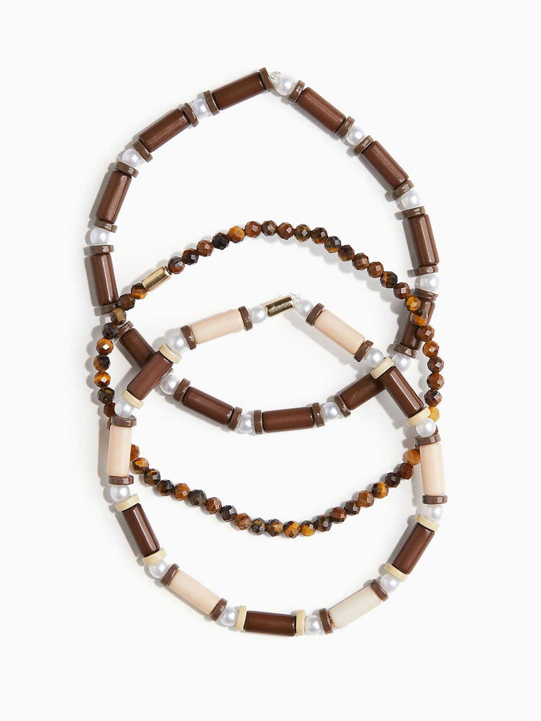 

H&M Men Set Of 3 Beaded Bracelets, Brown