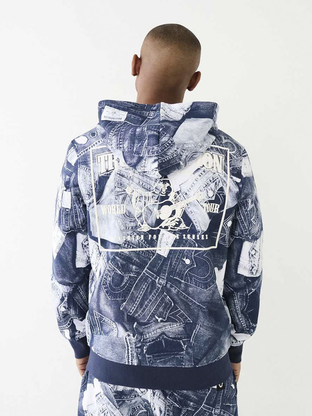 

True Religion Men Printed Hooded Sweatshirt, Blue