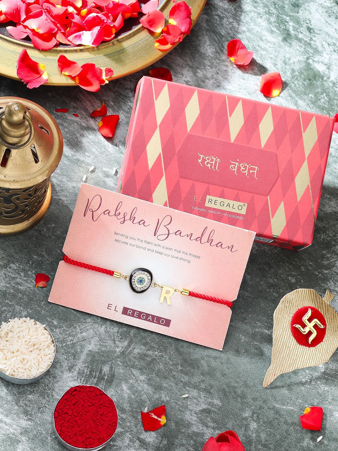 

EL REGALO Evil Eye Charm Rakhi Gift Set, Red