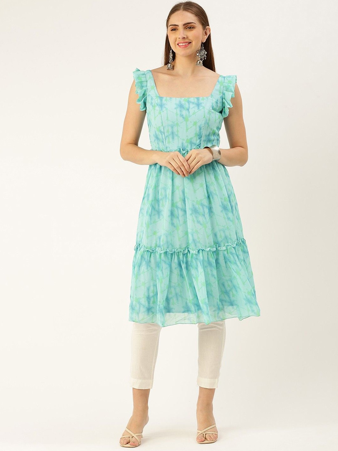 

Ethnovog Women Embroidered Thread Work Georgette Anarkali Kurta, Blue