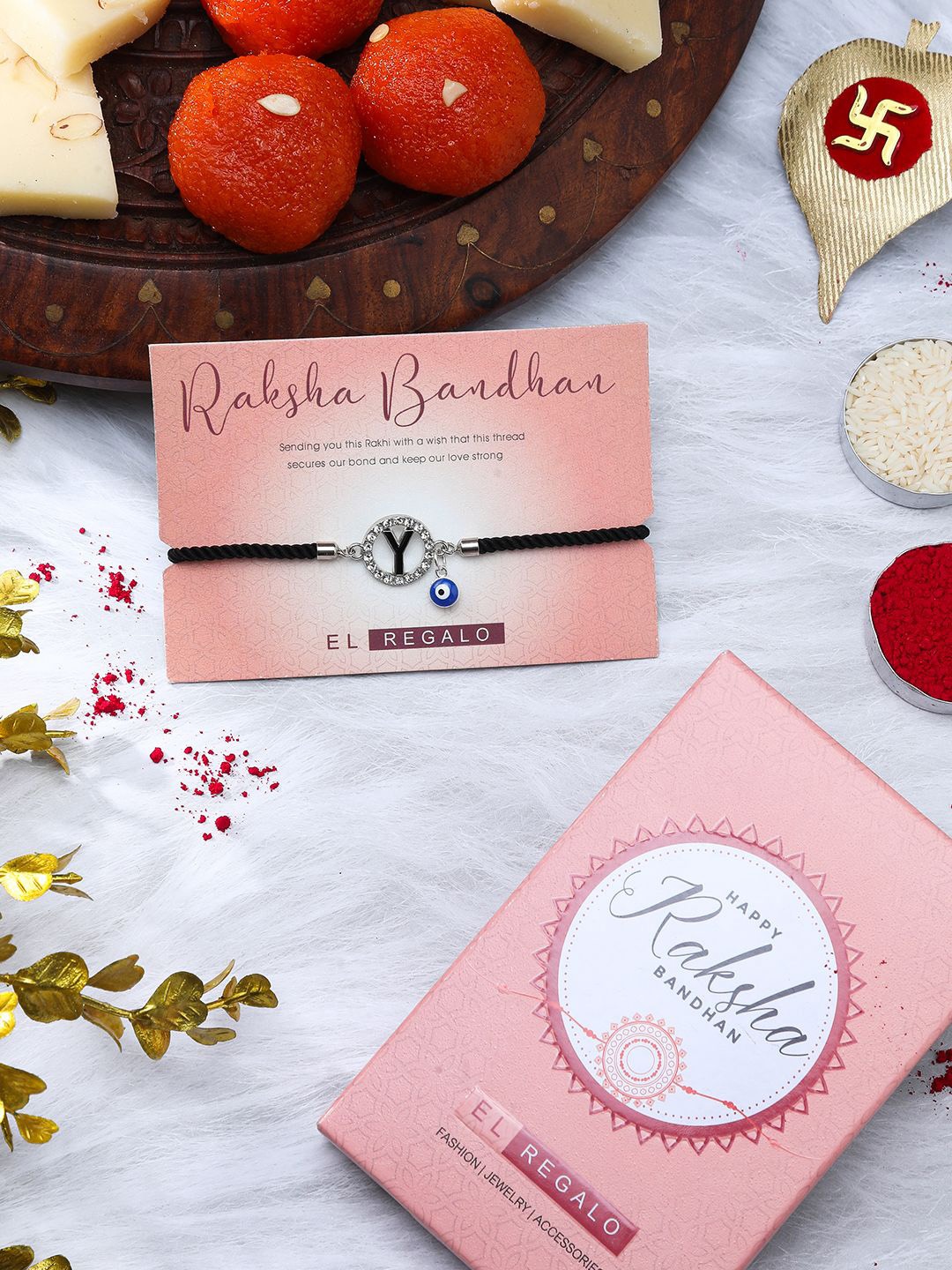 

EL REGALO Y Charm Rakhi Gift Set, Silver