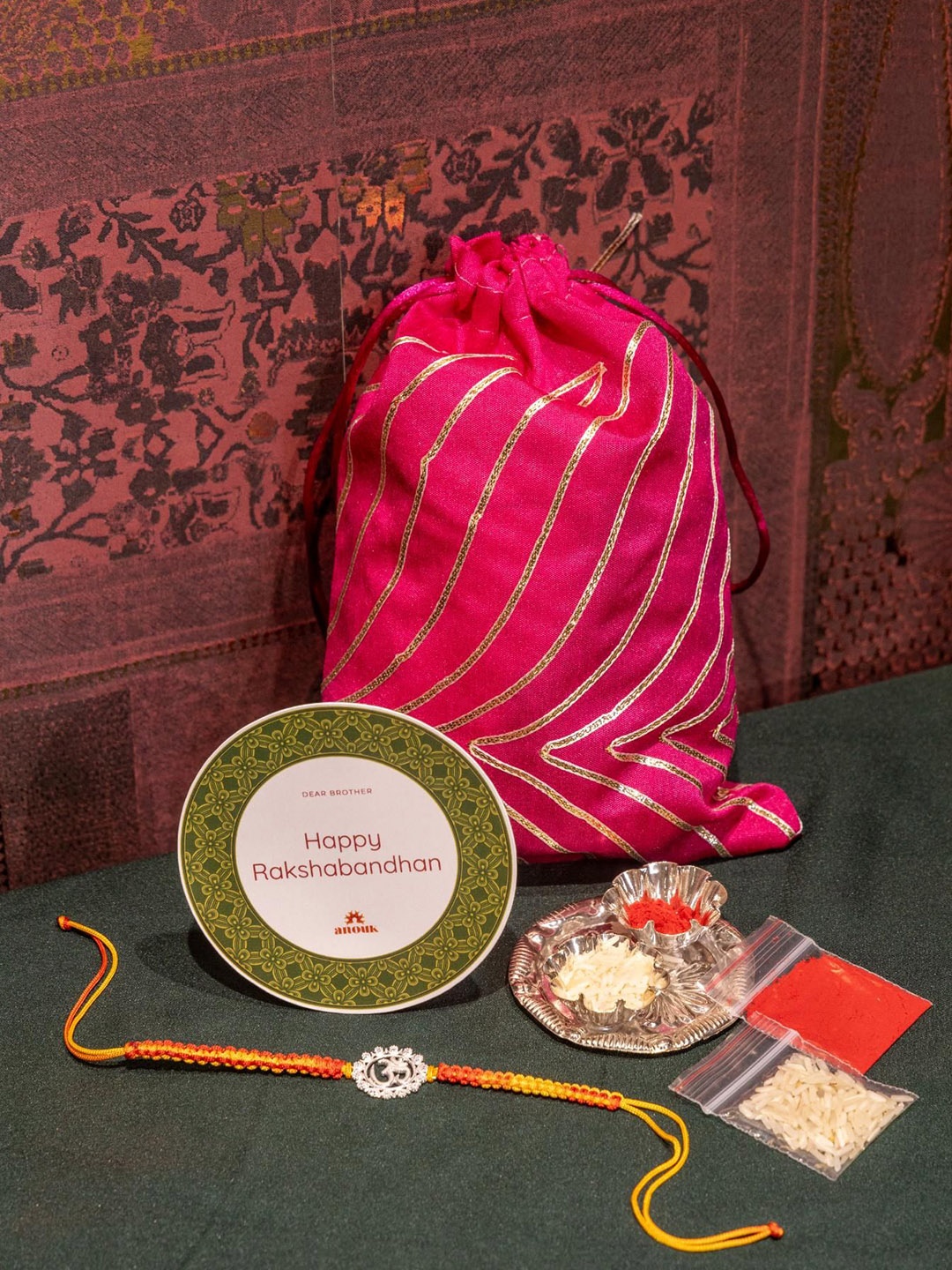 

Anouk 925 Silver Om Rakhi Gift Set, Orange